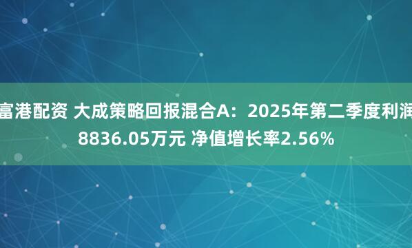 富港配资 大成策略回报混合A:2025年第二季度利润8836.05万元 净值增长率2.56%